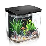 Novique Small Fish Tank 1.2 Gallon Self Cleaning Betta Aquarium Starter Kit with Auto-Cycling Quiet Pump (Filteration & Oxygenation & Circulation) 5-Color LED Desktop Room Aquarium