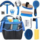 TERPUP 13 Piece Horse Grooming Kit, Horse Brushes for Grooming Supplies with Portable Bag, Horse Brush Set & Curry Comb for Effective Bathing and Massaging, Gift for Horses Riders Beginners (Blue)