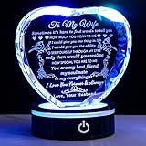 YWHL Gifts for Wife with Colorful LED Base Romantic Wedding Anniversary I Love You Gifts for Her Best Wife Birthday Gift Ideas to My Wife Crystal Keepsakes Presents from Husband