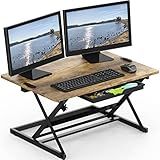 SHW 32" Over Desk Height Adjustable Standing Desk with Drawer, Rustic Brown