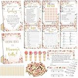 Funnymoom 426 Pcs Floral Baby Shower Games Set-8 Games, Includes Baby Shower Bingo, Price is Right, Guess Who, Word Scramble, Prediction and Advice, How Big is Mommy's Belly, Don't Say the Words
