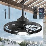 LEDIARY 20" Outdoor Ceiling Fan with Lights,IP65 Waterproof Gazebo Hanging Fan with Remote Control Smart App, Plug in Caged Ceiling Fan with 3CCT 6-Speeds for Patio Porch Pergola(Black)