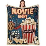 Movie Night Gifts Throw Blanket, Soft Cozy and Warm Couch Blankets for Home Film Cinema Theater Popcorn Decor, Vintage Poster Theme Gift for Adult Women Men Movie Lover. Red 50×60 inches