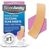 ScarAway C-Section Scar Sheets, Medical Grade Silicone, Tan, 1.5x7in, 4 Ct
