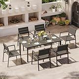 Oasbira Outdoor Patio Dining Table Sets 7-Piece Aluminum and HDPS All-Weather Table and Chairs with Umbrella Hole, Patio Modern Furniture Sets for Garden, Backyard (Charcoal)