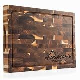 Personalized End Grain Acacia Wood Cutting Board - Custom Engraved Butcher Block with Name & Date - Deep Juice Groove, 2 Size Options - Housewarming, Wedding, Chef Gift