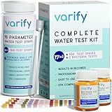 Varify 17in1 Complete Drinking Water Test Kit - 100 Strips + 2 Bacteria Tester Kits - Well, Tap, Home, City Water Testing Strip for Lead, Alkaline, Chlorine, Hardness, Iron, Fluoride, Copper & More