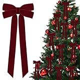 12Pcs Burgundy Velvet Ribbon Bows Christmas Tree Decorations,5in x 10in Xmas Ornaments for Tree Home Party Front Door Wreath Garland Holiday Decor