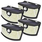 Aootek New Solar Motion Sensor Lights 120 LEDs with Lights Reflector,270° Wide Angle, IP65 Waterproof, Step Lights for Front Door, Yard, Garage, Deck (Black, Daylight White, 4-Pack)