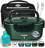 TRAVELISIMO Electric Lunch Box for Adults, 80W Heated Lunch Box 1.5L Stainless Steel Portable Food Warmer, 12/24/110V Lonchera Electrica Portatil for Travel & Work, Loncheras para Hombres de Trabajo
