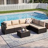 CHABATREE 7pcs Outdoor Patio Furniture Sets,Rattan Conversation Sectional Set,Manual Weaving Wicker Patio Sofa with Tea Table