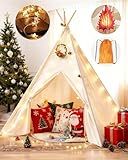Tiny Land Teepee Tent for Kids with Star Lights, Foldable Play Tent for Girls & Boys, Washable Indoor Toddler Tent, Cozy Warm Reading Nook & Room Decor