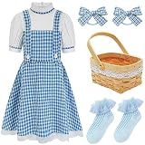 HMPRT Halloween Costume for Girls,Kids 2025 Book Storybook Character Costumes Dress Basket Blue Socks Hair Bows 10