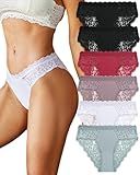 FINETOO 6 Pack Bikini Underwear for Women Sexy Lace Cheeky Panties Low Rise Hipster Cotton Panty