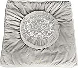 Florensi Yoga Cushion & Meditation Mat Bundle - Gray, Round Velvet Cover - Buckwheat Pillow & Zabuton Yoga Bolster - Meditation Cushion & Round Floor Pillow with Handle