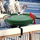 Daoeny Heated Bird Bath for Deck Railing, Upgraded 100W Heated Bird Baths for Outdoors Thermostat Control, Heated Bird Bath for Outside Winter Garden Yard Patio Decor (Green)