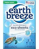 Earth Breeze Laundry Detergent Sheets Fresh Scent - 60 Loads Eco Liquidless Soap - Travel-Friendly for Hot & Cold Cycles, Tackles Tough Stains & Odors - Gentle on Skin, 30 Ct
