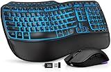 Ergonomic Wireless Keyboard and Mouse Combo, Rechargeable 4000mAh Backlit Keyboard with a Soft, Faux Lambskin Palm Rest, Wave Keys for Natural Typing, Compatible with Windows/Mac/Chromes OS—SABLUTE