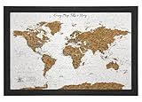 Gleneagles World Travel Map & Pin Board | Framed Pinboard | Cork Wooden Design | 70 Push Pins Included | 14.2'' x 21.2'' Personalised Home Wanderlust Decor for Travelers (Black)