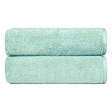 Amazon Basics 100% Cotton Quick-Dry Lightweight Moisture Absorbing Bath Towel, 2-Pack, Seafoam Green, 54" x 30"