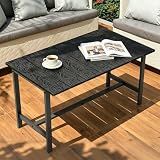 Outdoor Coffee Table, 33.4"L x 17.3"W x 18.1"H Rectangle Weather-Resistant Patio Coffee Table, Metal Heavy-Duty Frame Coffee Side Table, Waterproof for Garden, Porch, Balcony, Deck, Poolside, Black