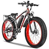 EOEOTWO Electric Bike for Adults, 26" Fat Tire Electric Bicycle, 20 MPH E Bikes, All Terrain E Bikes E Bike, Removable Battery, Dual Brake, 7 Speed, Red ﻿ ﻿