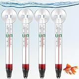 Dreyoo 4 Pcs Floating Aquarium Thermometers, Floating Glass Aquarium Thermometer with Suction Cup, Mercury Free Large Standing Thermometer for Freshwater and Saltwater Fish