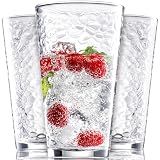 Le'raze Set of 10 Hammered Glass Cups, Clear Heavy Base Drinking Glasses