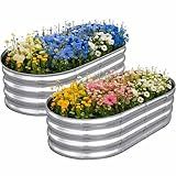 TATAANTY Galvanized Raised Garden Bed for Outdoor: 4X2X1ft Durable Metal Vegetable Plant Container Kit - Oval Planter Box for Gardening Flower Trough （2 Pack）
