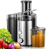 Qcen Juicer Machine, 800W Centrifugal Juicer Extractor with Wide Mouth 3” Feed Chute for Fruit Vegetable, Easy to Clean, Stainless Steel, BPA-free (Black)