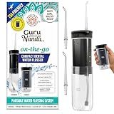 GuruNanda Compact Water Dental Flosser, Portable Travel Size Oral Irrigator Flosser with Collapsible 180 ml Tank, Smart Timer, 4 Flossing Modes, TSA-Friendly - Black