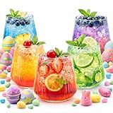 40 count 12 Ounce Ribbed Cups Origami Unbreakable Stemless Plastic Wine Champagne Whiskey Glasses Elegant Durable Disposable Indoor Outdoor Ideal for Home, Office, Bars, Wedding, Ripple (Clear)