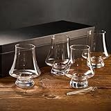 Lily's Home 9 oz丨260 ml. Set of 4 Bourbon Whisky Glasses. Made of Clear Crystal Glass.with Glass Water Dropper. Narrow Rim, Perfect for Scotch Whiskey