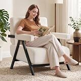 Korser Upholstered Accent Chair, Sherpa Armchair with Metal Frame, Reading Lounge Chair with Padded Armrests & High-Resilience Foam for Living Room, Bedroom, Balcony, Beige