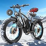 cendouk Peak 8000W 58V Dual Motor Ebike 40-47MPH Electric Bike for Adults 36AH Battery 100 Miles Range 24 Inch Fat Tire Electric Bicycles for Snow Off-Road Commuter Mountain E-Bike (Black Blue)