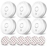 Ecoey Smoke Alarm Fire Detector, Battery Included Photoelectric Smoke Detector with Test Button and Low Battery Signal, Small Fire Alarm for Home, Bedroom FJ136GB, 6 Packs