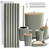 Clara Clark Bathroom Accessories Set - Bathroom Set, Bathroom Accessory Set, Shower Curtain Set, Toilet Brush, Trash Can & Soap Dispenser - Sage Green - 20PC