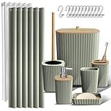 Clara Clark Bathroom Accessories Set - Bathroom Set, Bathroom Accessory Set, Shower Curtain Set, Toilet Brush, Trash Can & Soap Dispenser - Sage Green - 20PC