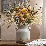 Quoowiit Ceramic Rustic Farmhouse Vase, Distressed Decorative Flower Vase for Home Decor, Ideal Shelf Decor, White Boho Vase for Living Room Bedroom Kitchen Office Decor Centerpiece Table Decorations