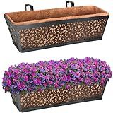 Halatool 24 Inch Window Boxes Planters, 2 Pack Sturdy Metal Deck Flower Railing Planter Box with Coco Liners for Indoor Outdoor Decor, Adjustable Rail Planter for Window Fence Porch Balcony Patio Lawn