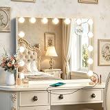 Ratsamee Hollywood Vanity Mirror with Lights, 23" x 18", 15 Dimmable Bulbs, 3 Color Lights, Make Up Lighted Mirror, USB Charging Port, Gifts for Women Wife Teengirls White