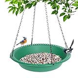 Hanging Bird Feeder Tray with Drainage Holes for Outside, Bird Seed Catcher Tray, Feeding Station (14 inch, Green)