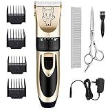 Highdas Dog Clippers for Grooming Rechargeable, Electric Dog Grooming Kit Clippers Low Noise, Cordless Quiet Dog Shaver, Pet Hair Trimmer Set for Dogs, Cats, Pets (Gold)
