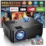 Projector with 5G WiFi and Bluetooth, Native 1080P Projector[Projector Screen Included], Full HD 18000LM Movie Projector, 300" Display Support 4k Home Theater, Compatible with Phone/Laptop/TV Stick