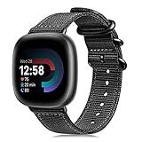 FINTIE Band Compatible with Fitbit Versa 4 3 / Sense 2 1, Soft Woven Nylon Sport Replacement Strap Wrist Bands (Black)