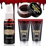 Halloween Fake Blood Makeup Kit Essentials-4pcs, SFX Washable Realistic Fake Blood，Scary Vampire Zombie Fake Blood Kit for Clothes，Non-Toxic，Easy to Remove，Special Effects Blood