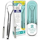 GuruNanda Spoon & U-Shaped Tongue Scraper Variety Pack (2 Pack) with Travel Case, 420 Medical Grade Stainless Steel, Promotes Fresh Breath & Oral Care