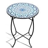 Round Side Table, Indoor Outdoor Small Side Table, Weather Resistant Black Metal Side Table for Livingroom Patio Balcony Yard Porch Garden, 14” Diameter and 17” H Patio Accent Table Plant Stand
