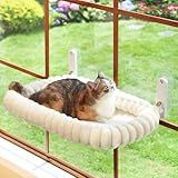 Zakkart SnugCloud Foldable Cat Window Perch - Cordless, Ultra Soft Machine Washable Bed with 4-Sided Bolster, Metal Frame - Window Hammock for Large Cats and Kittens (Cream White, Large)