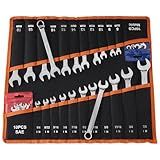 VEVOR Combination Wrench Set, 42-Piece SAE and Metric, 12-Point Box End and 15° Angled Open End Combination Wrenches with Roll Up Pouch, Carbon Steel, for General Household and Automotive Repairs